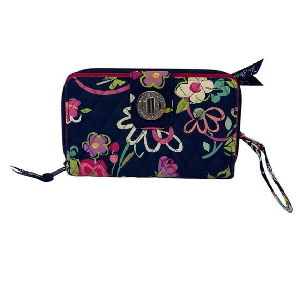 Vera Bradley 7.5” Blue Floral Garden Soft Silver Clasp Zipper Médium Wallet - Picture 2 of 9